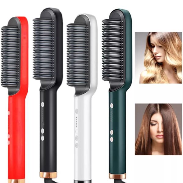 2-in-1 Hair Straightener Curling Professional Styling Brush For Women (random Color)